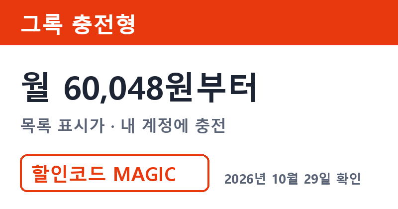 그록구독료 겜스고 그록 충전형 월 60,048원부터 할인코드 MAGIC